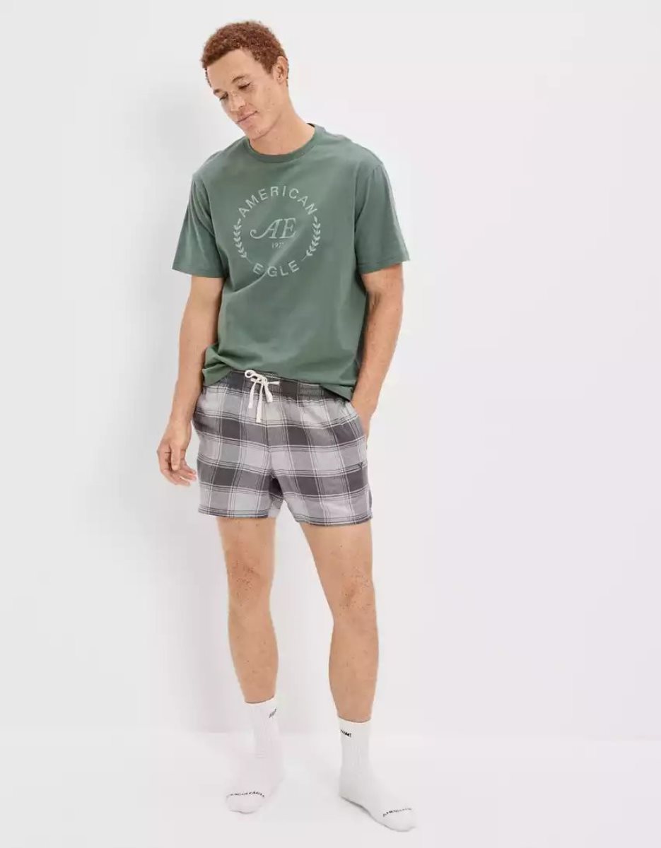 Loungewear American Eagle AE Flannel Shorts Grise Homme | CYA-40384751